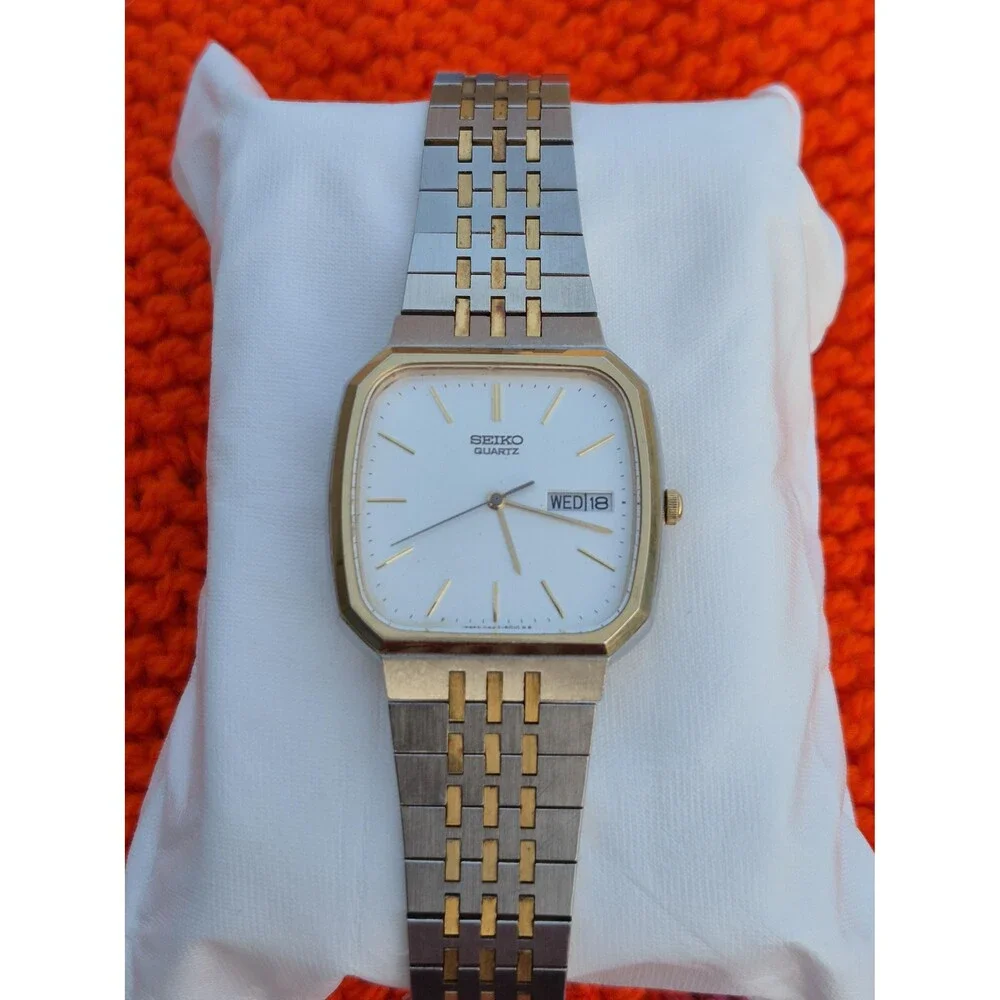 Vintage Seiko Seagull Quartz Tank Dress Watch 6423-5010 80s Two Tone Classic